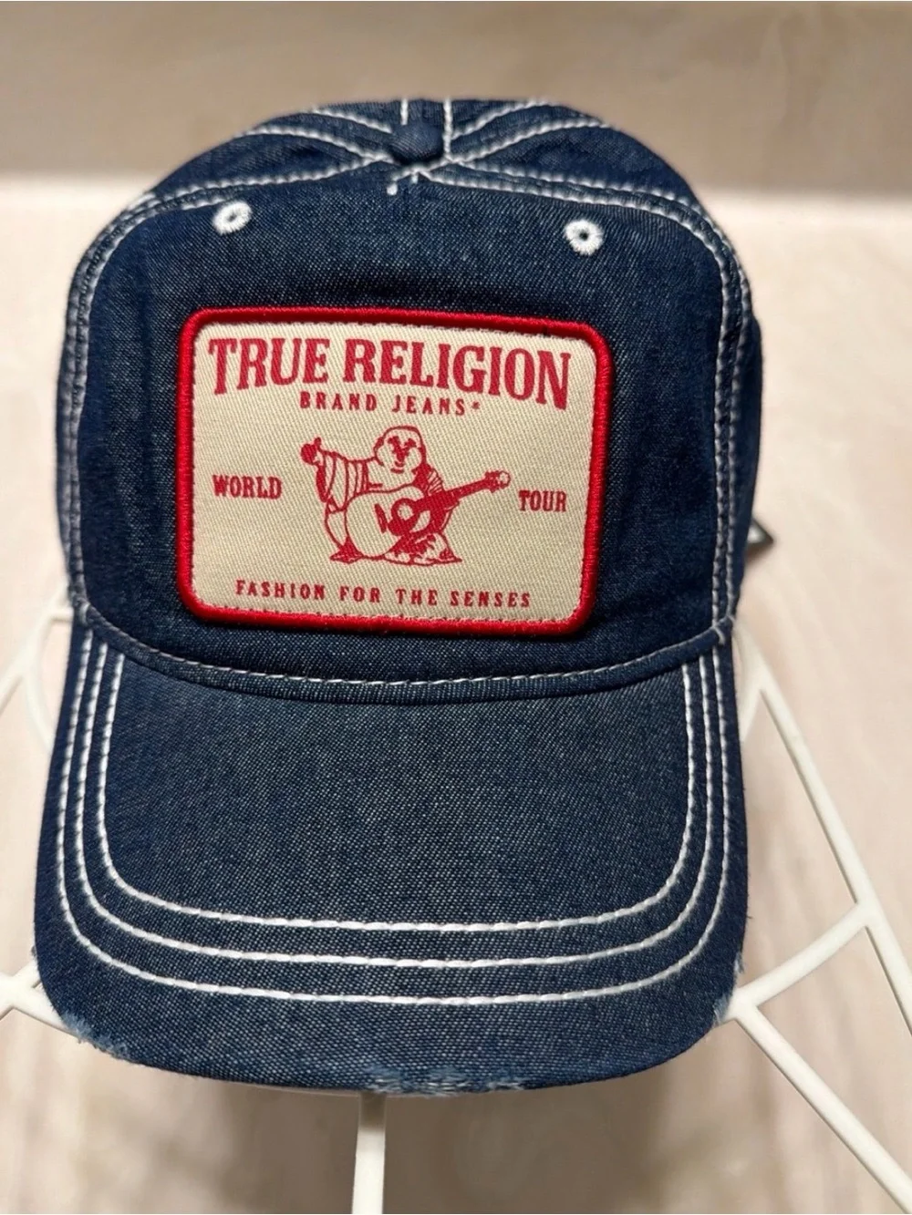 True Religion Denim Baseball Cap - Blue with Red Patch